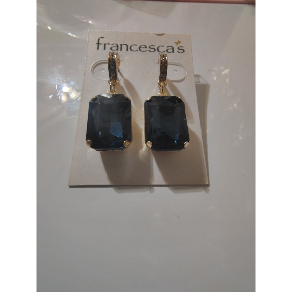 Francesca's Blue And White Rhinestone Gold Drop earrings - Picture 2 of 3
